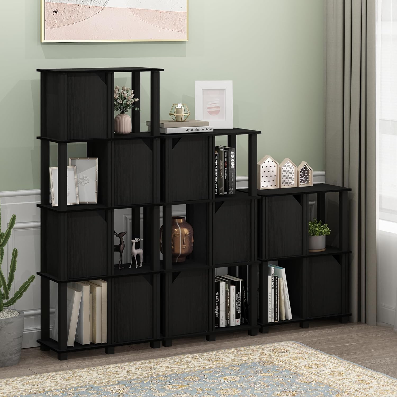 FURINNO Brahms Storage Shelf, 3-Tier, Black Oak/Black