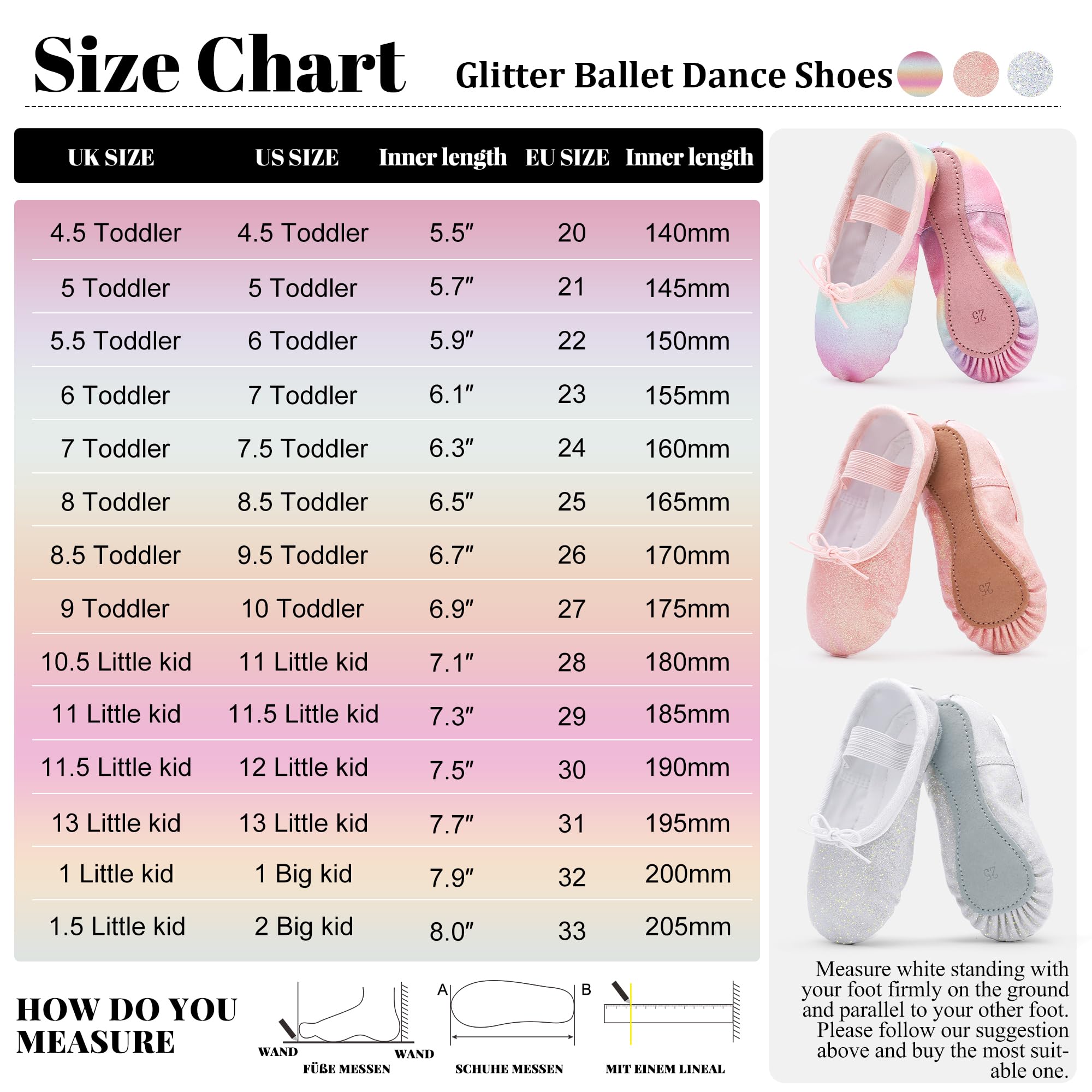 Zapatos de ballet para niñas con purpurina, piel y suela completa