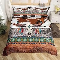 Vista 35 de Erosebridal Funda de edredón de piel de vaca marrón con estampado de vaca de las tierras altas, juego de ropa de cama occidental exótico azteca