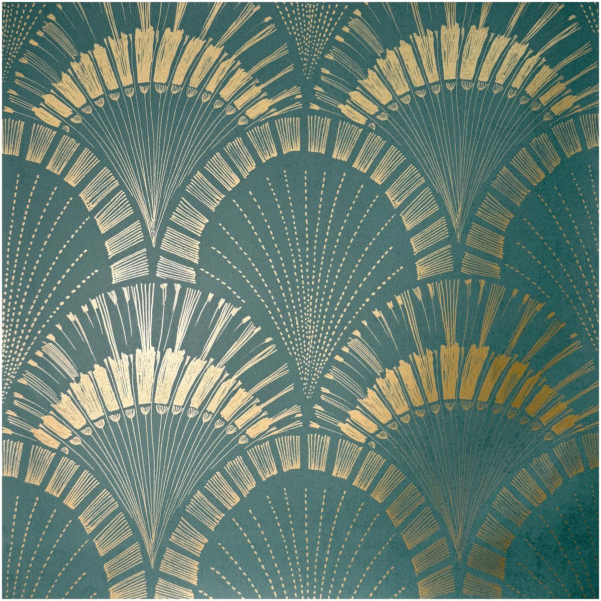 Full Roll Teal and Gold Art Deco Wallpaper Metallic Fan Shell Pattern Luxury Geometric Design Glamorous Feature Wall Covering for Living Room Bedroom Hallway