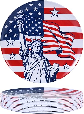 12-Piece Patriotic Melamine Plates Set, 9 Inch Salad & Dessert