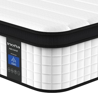 Inofia Queen Mattress, 12 Inch Hybrid Innerspring Double Mattress Cool Bed with Breathable Soft Knitted Fabric Cover, 101 Nights Trial