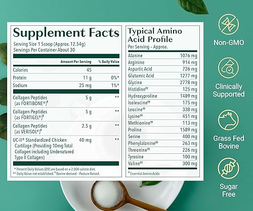 Miniatura 9 de ALGAECAL Colágeno - 4 péptidos clínicamente apoyados VERISOL, FORTIGEL, UC-II, FORTIBONE, colágeno hidrolizado antienvejecimiento, 60 porciones,