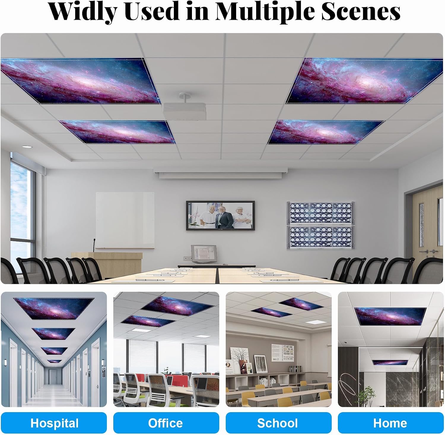 2 Pack Fluorescent Light Covers- 4 x 2 Feet Magnetic Ceiling Light Cover Room Supplies (Nebula)