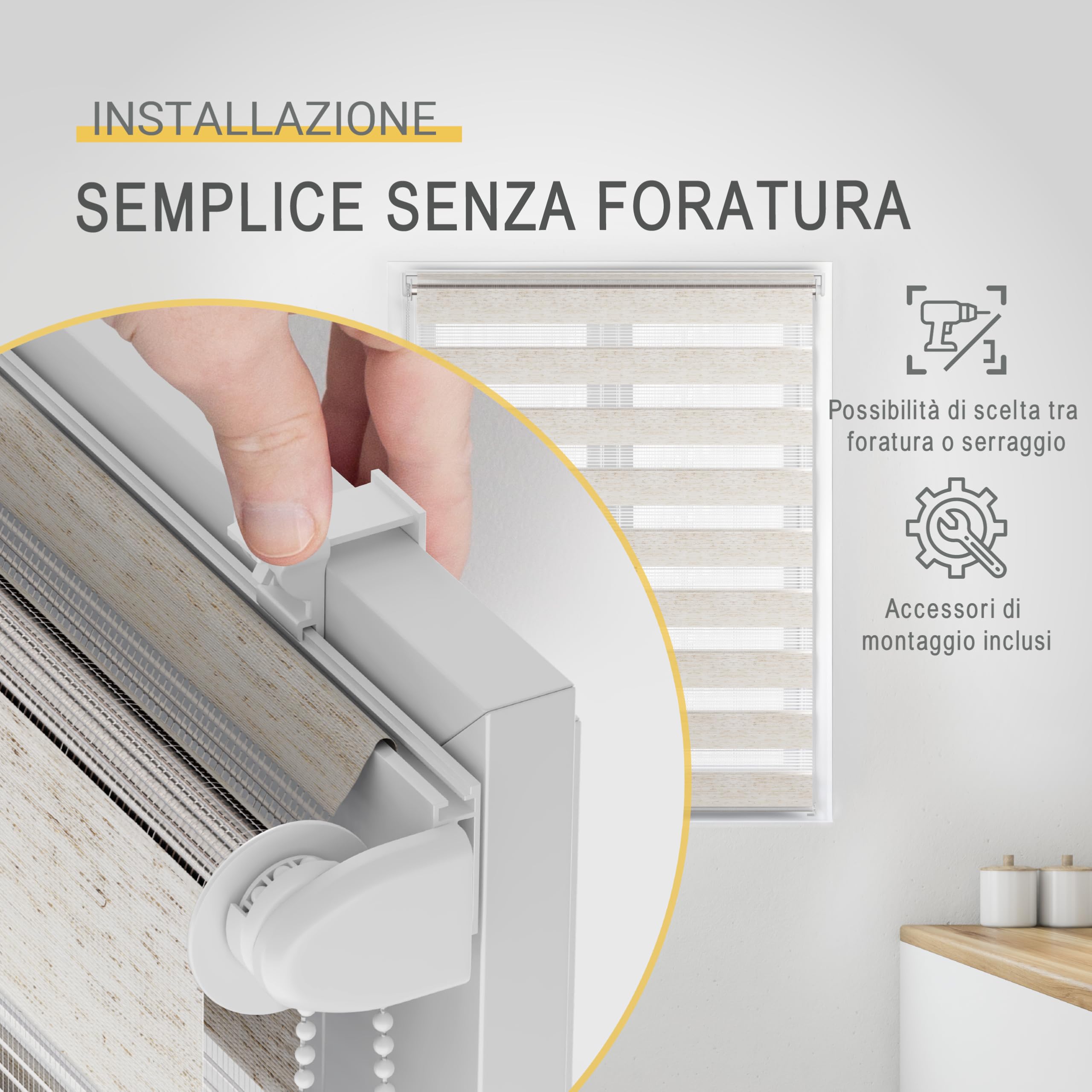 Sol Royal tenda a rullo doppio strato per finestre senza trapano SolDecor | 130x150 effetto lino veneziana avvolgibile fissaggio morsetto interna oscurante finestra tapparella DL2