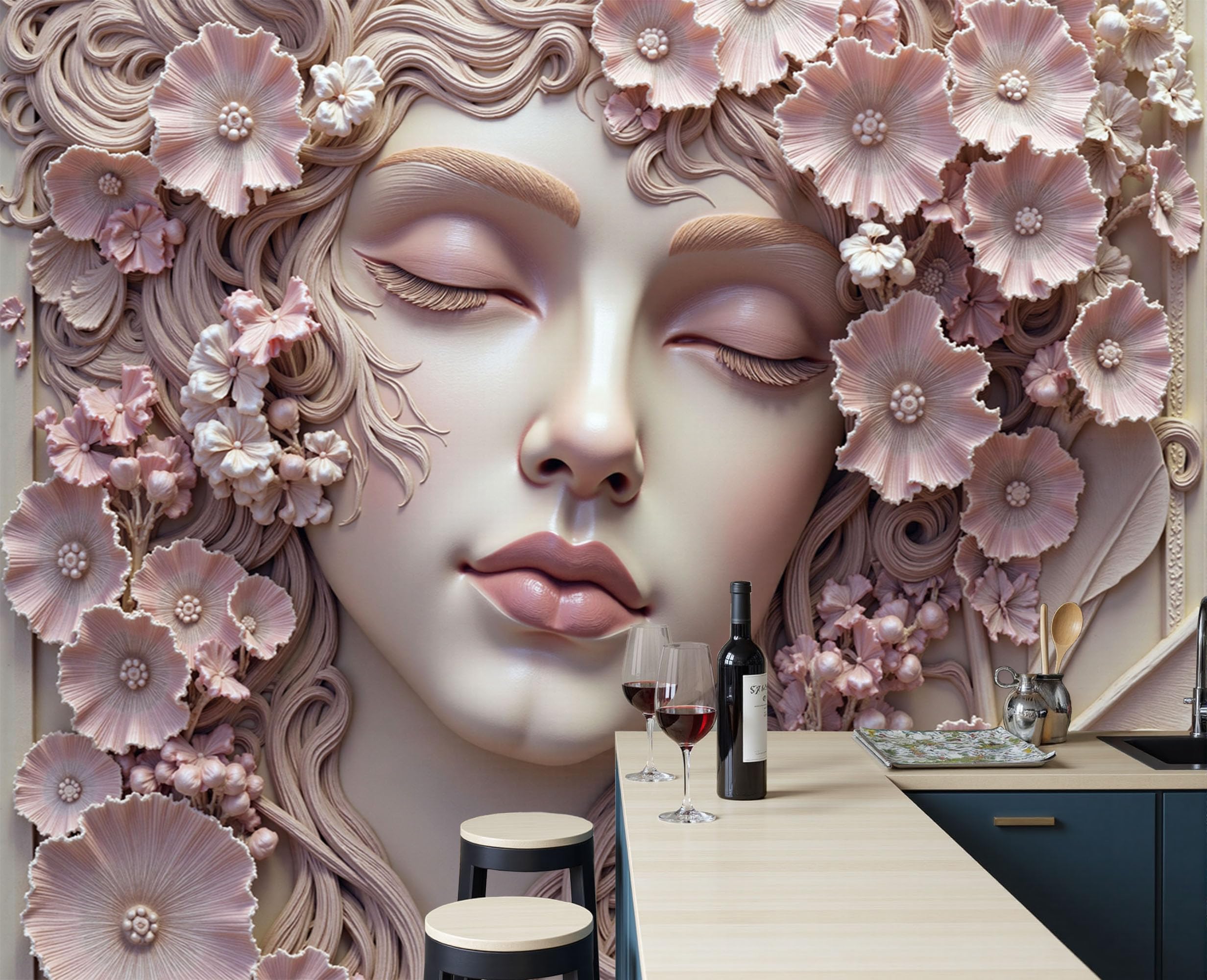 Papier peint cheveux ondulés noir pour créer une ambiance feutrée et vintage dans votre bureau
