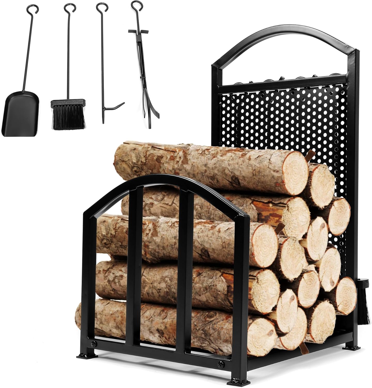 Kojem Indoor Outdoor Firewood Rack Heavy Duty Fireplace Firewood Storage Log Rack Decorative Black Include 4 Tools