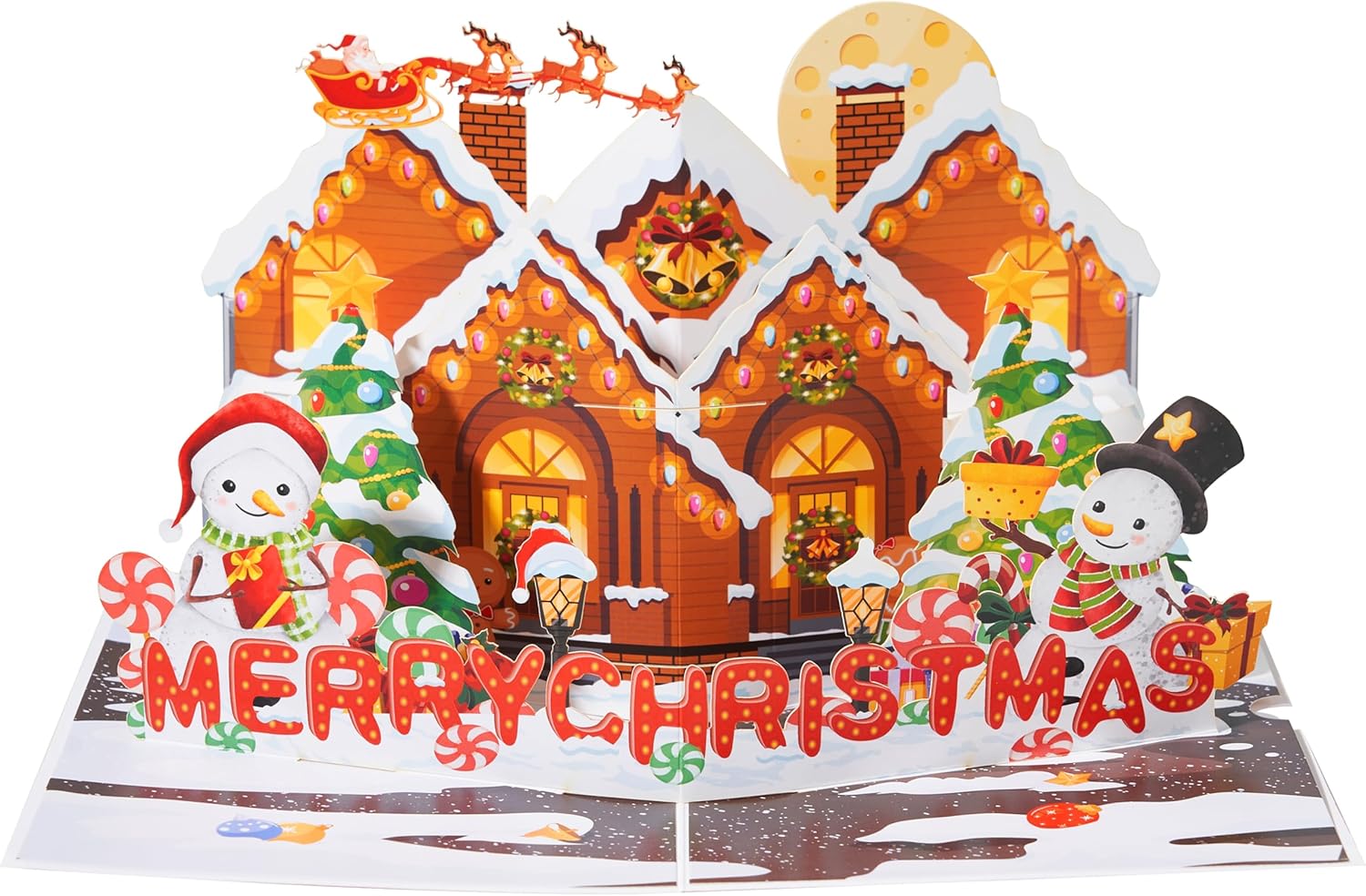JOYIN Christmas Pop Up Cards with Envelopes, 3D Gingerbread House Greeting Cards , Festive Night Scene Pop up Card for Family Members, Christmas decor, Warm Present Giving, Thanksgiving and all occasions Traditional