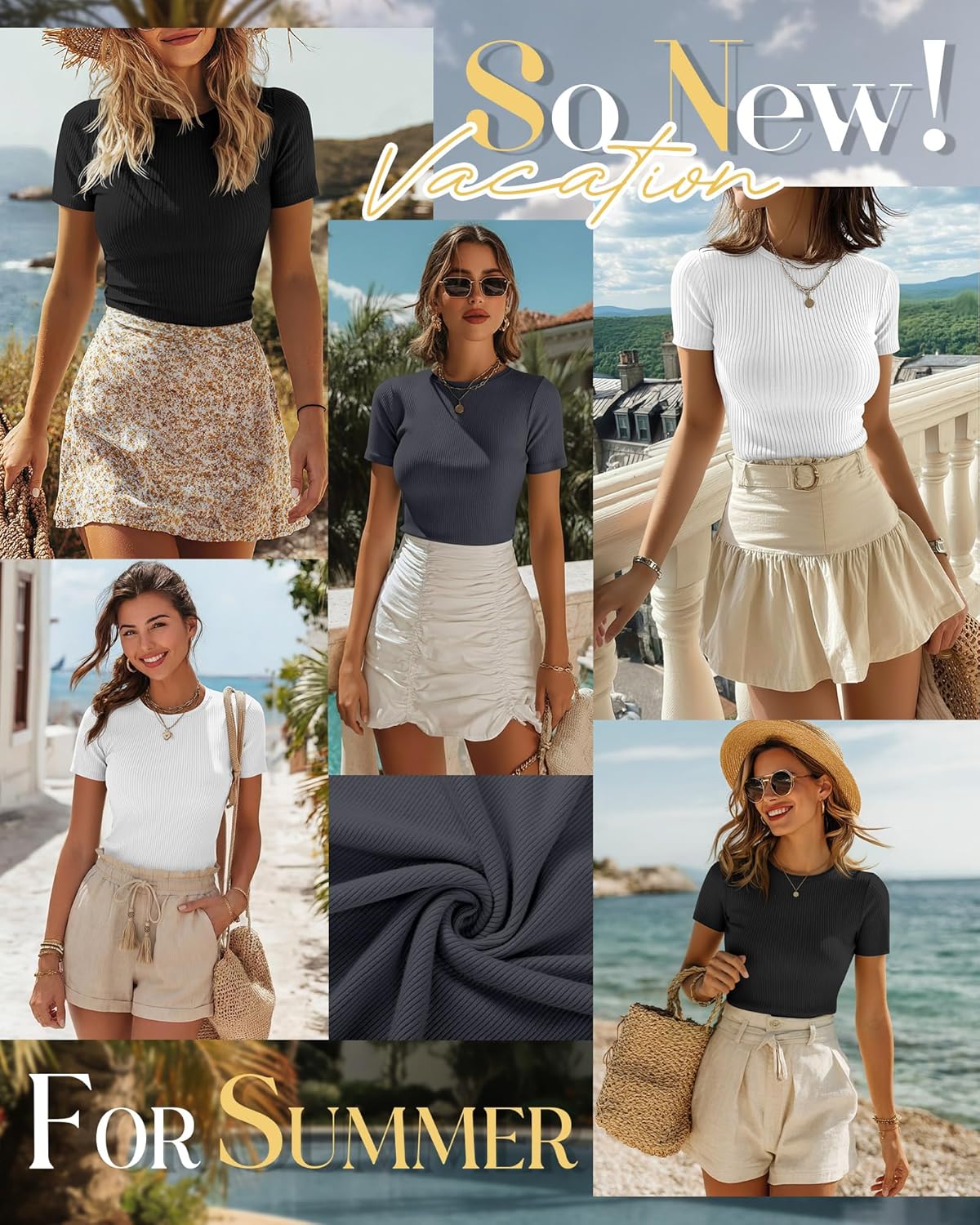 Ficerd 3 Pack Women's Ribbed T-Shirts, Cotton Short Sleeve Basic Tees Crewneck Fitted Tops Casual Shirts 2026 Summer Trendy - Image 5