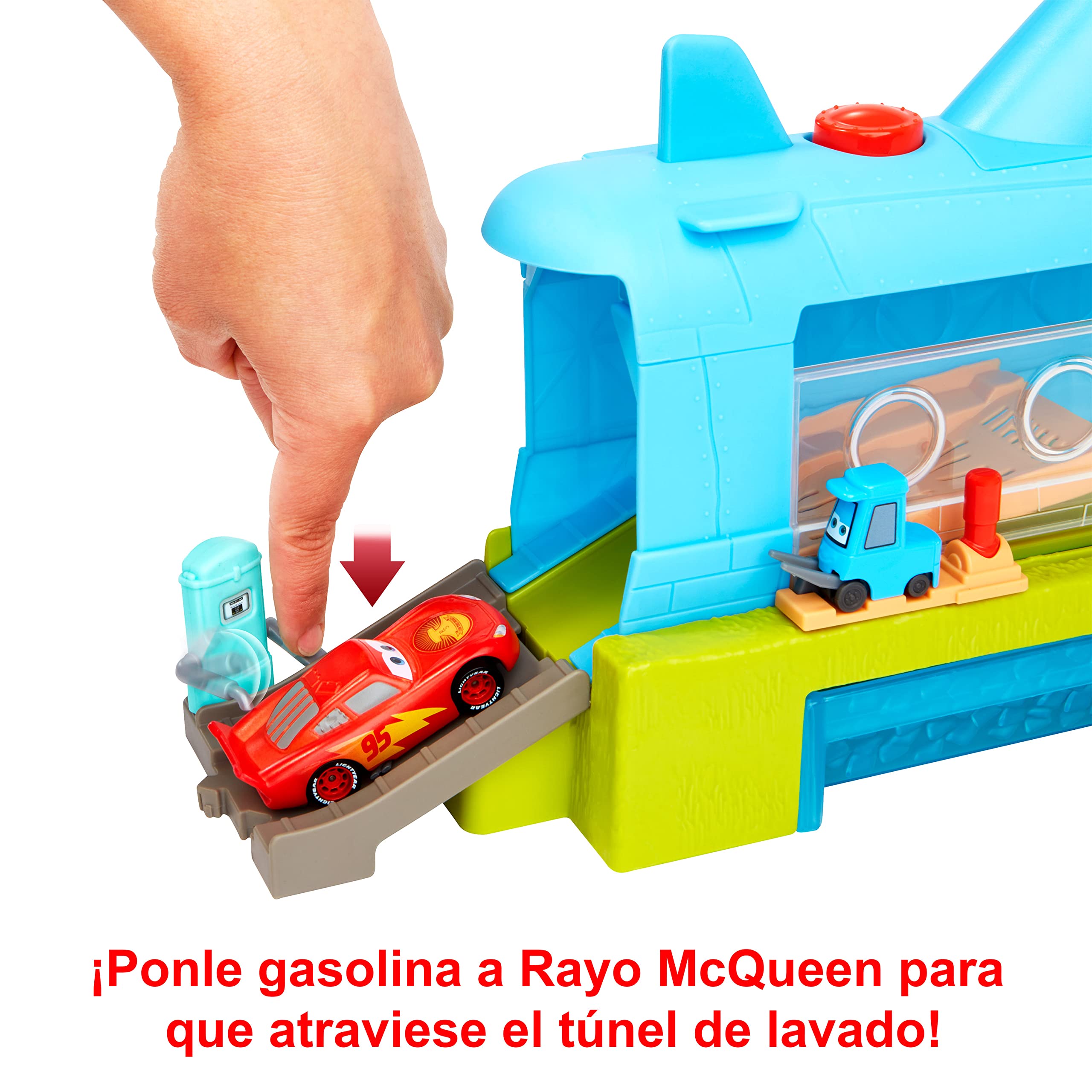 Mattel Disney Cars on the Road Ballena lavadero de coches Pista para coches de juguete, incluye 1 vehículo Rayo McQueen que cambia de color en el agua, regalo +4 años (HGV70)