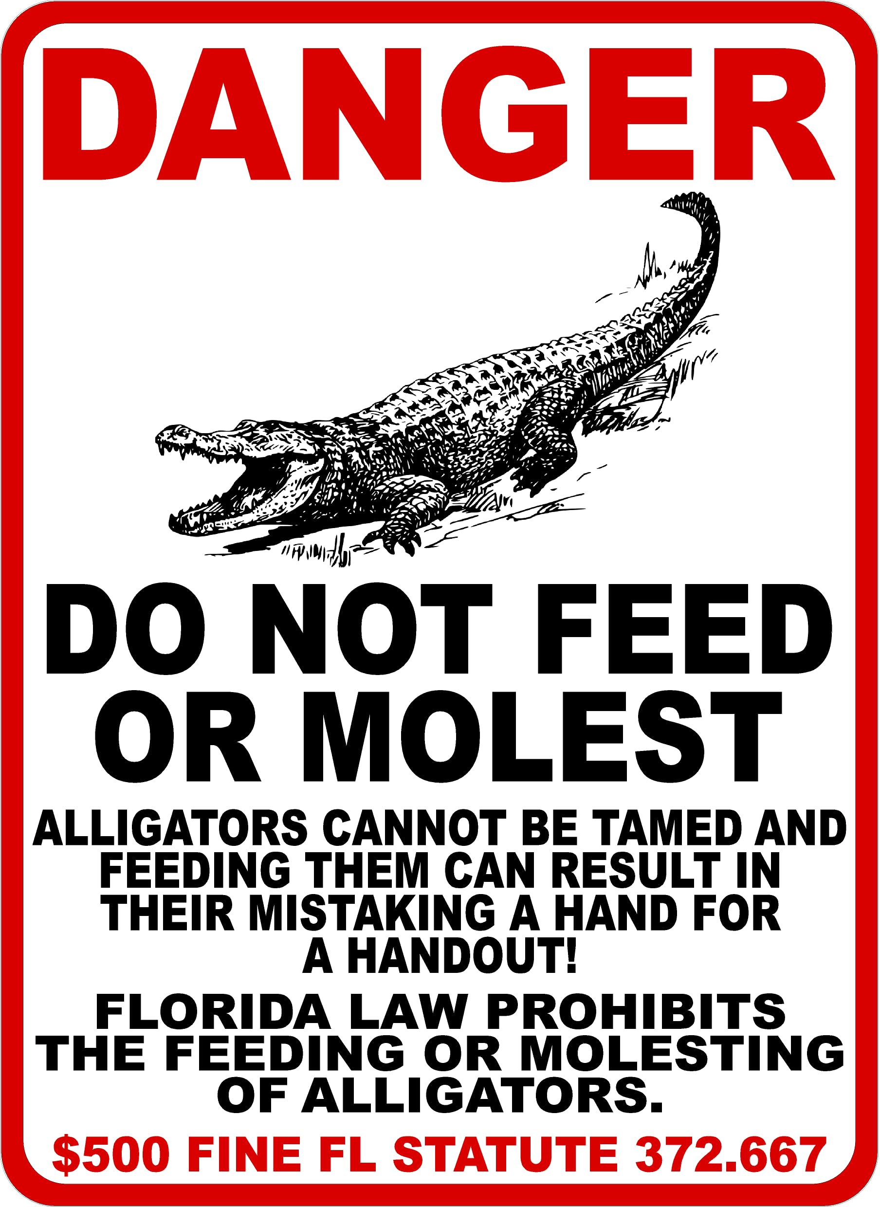 peiyeety Danger DoFeed Or Molest Alligators Metal Tin Sign, Durable Waterproof Rustproof Wall Decor with Clear Print, Easy to Mount for Waterfront, Lake, Safety Reminder, 12×16 Inch