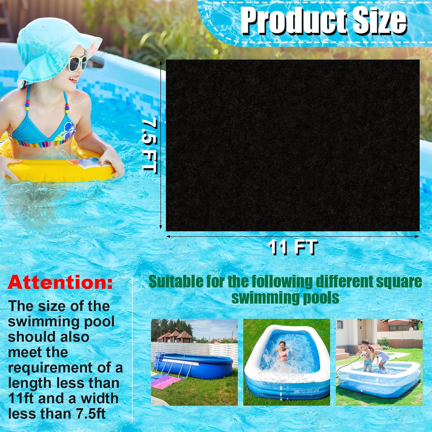 11 x 7.5ft Rectangular Pool Liner Pad for Above Ground Swimming Pools,Heavy Duty Pool Ground Mat Under Pool Pad,Pools Bottom Liner Protector to Prevent Puncture and Extend Liner Life