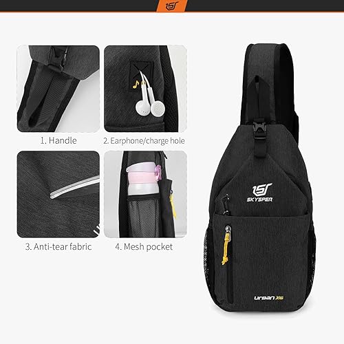 Miniatura 4 de SKYSPER Mochila cruzada - Mochila cruzada en el pecho, bolsa cruzada para viajes, senderismo, casual, mochila para mujeres y hombres