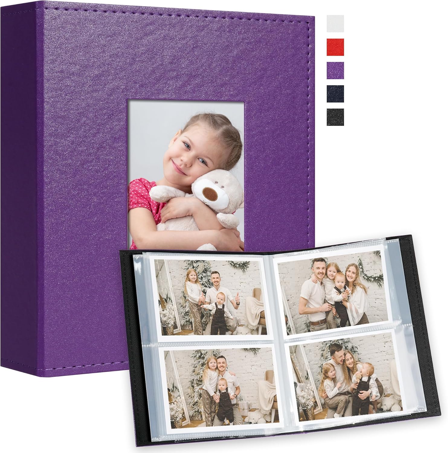Vienrose Small Photo Album 4x6 holds 200 Photos 2 Pack, Mini Baby Photo Album Leather Cover for Gifts Wedding Family, Purple