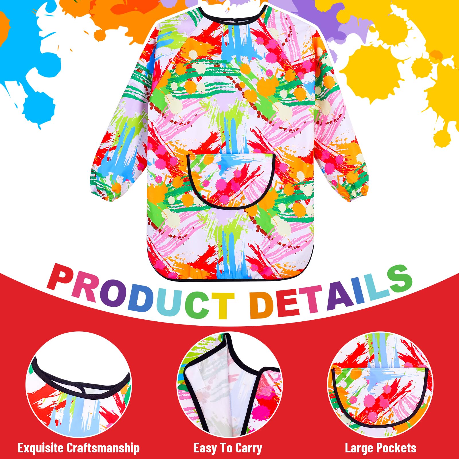 2Pcs Kids Art Aprons for Age 7-12 Years Girls Boys,Waterproof Graffiti Painting Aprons Long Sleeves with Pockets,Kids Painting Smock Toddler Children,Play Apron for Painting,Craft,School,Stripe - Image 3
