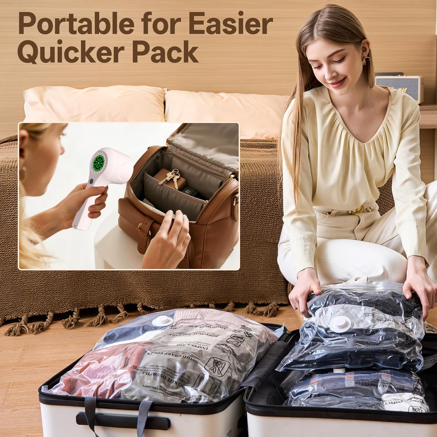 Lot de 15 sacs de rangement sous vide de voyage avec pompe sans fil rechargeable, pour économiser de l'espace pour vêtements, vêtements, bagages et valises