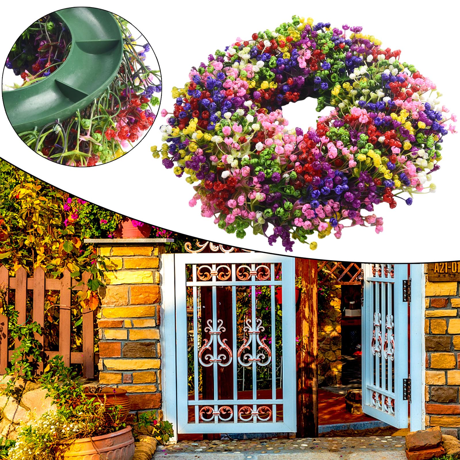 Türkranz, Frühlingskränze, Schleierkränze, große künstliche Kränze, Haustür, Frühlingsdekoration, Sommergirlande, 40 cm, für Zuhause, Schlafzimmer, Wand, Party und Festival-Dekoration