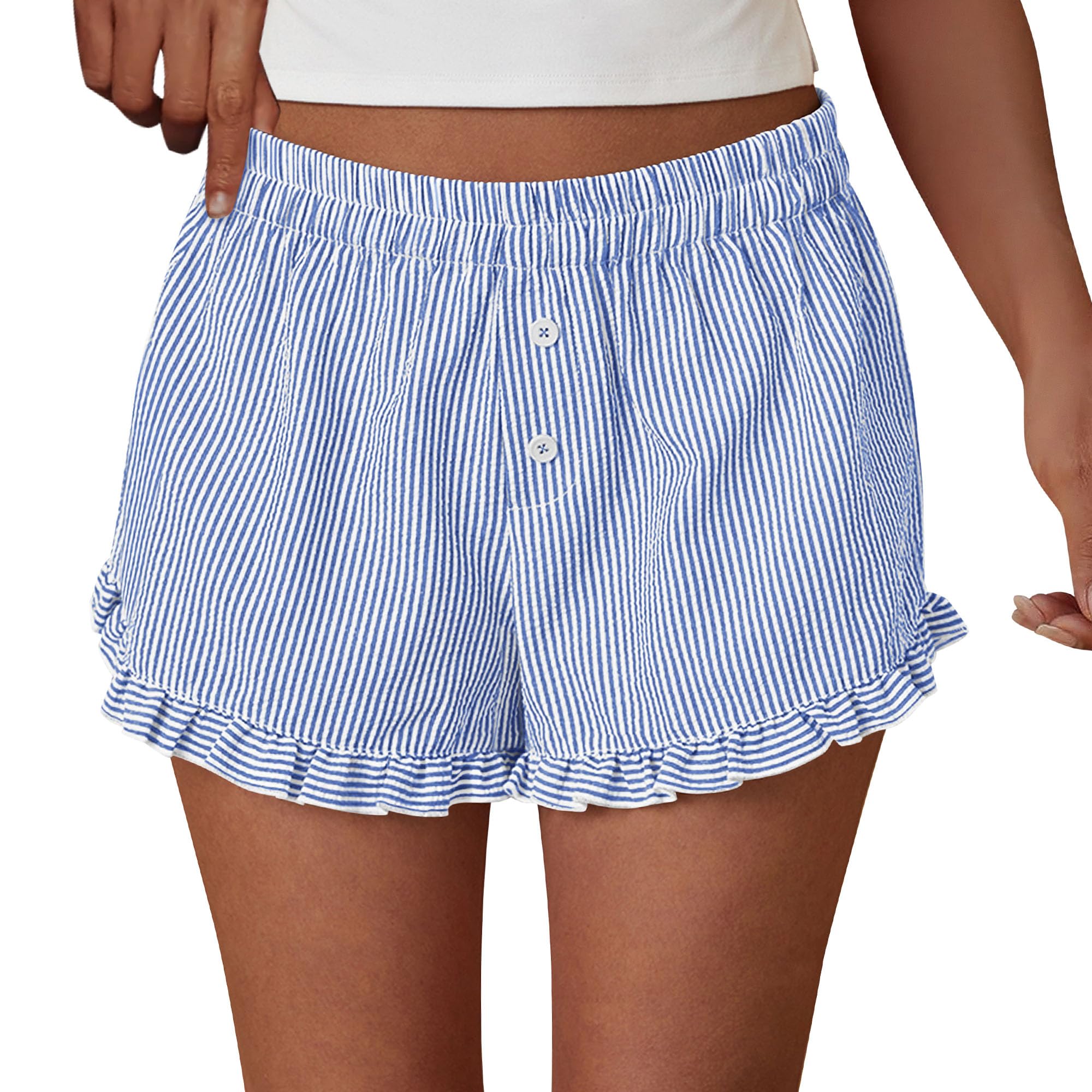 Womens Boxer Shorts Y2K Ruffle Pajama 2026 Summer Spring Lounge Sleep Striped Casual Beach Pj Bottoms Pockets-image-40