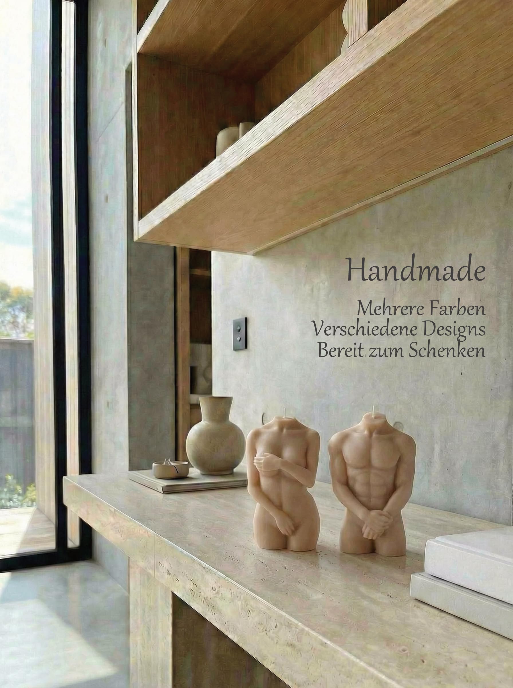 Curvy Body Torso Candle | Cuerpo decorativo sostenible con vela de cera de soja | Hecho a mano | 100% vegano | Hombre & Mujer (crema) – 6 x 5 x 10 cm (set)