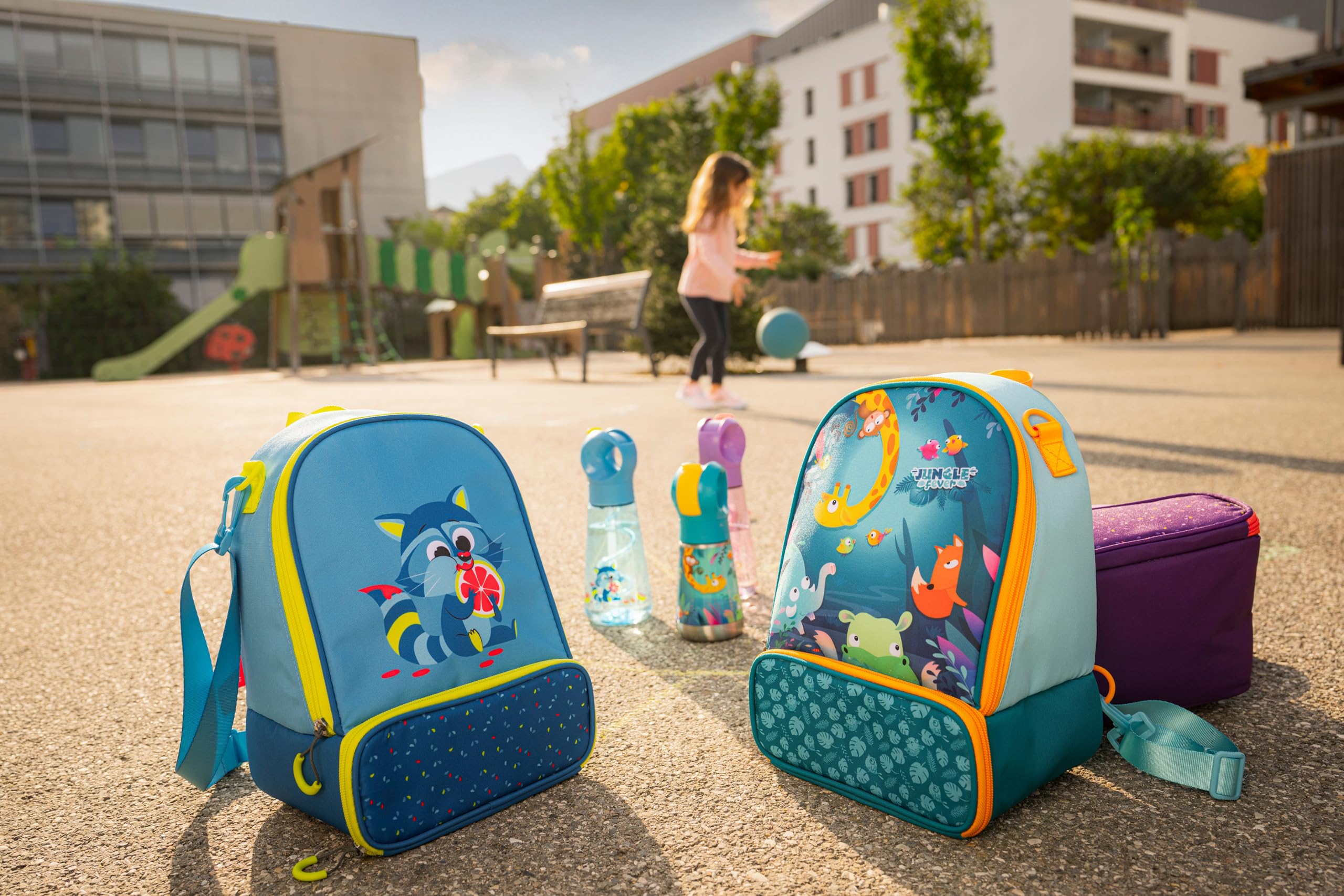 Maped Picnik - Izolowana torba na lunch w kształcie dżungli, zielono-pomarańczowa, 2 przegródki - zdejmowany pasek na ramię do użytku jako plecak, wewnętrzna gumka do przechowywania butelki