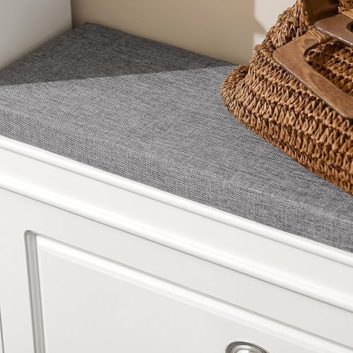 Miniatura 39 de Haotian FSR82-L-SCH - Zapatero de pasillo negro, zapatero de diseño moderno, zapatero delgado con cajón abatible y cojín de asiento acolchado Negro