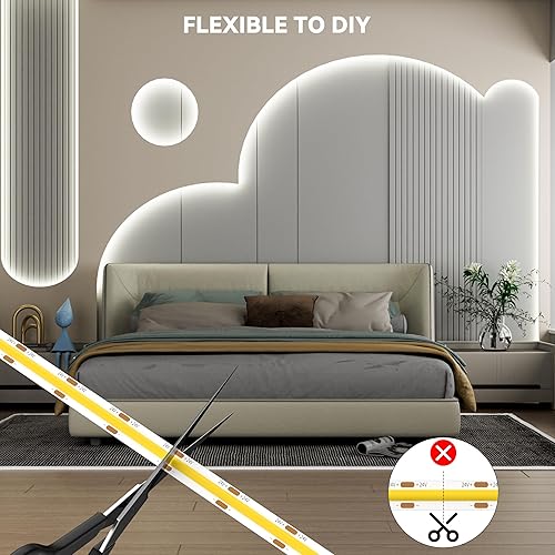 Miniatura 5 de PAUTIX Tira de luces LED COB de 48 pies492ft súper brillante 504 LEDsM blanco natural 5000 K CRI90 cinta LED flexible de 24 V para proyectos de