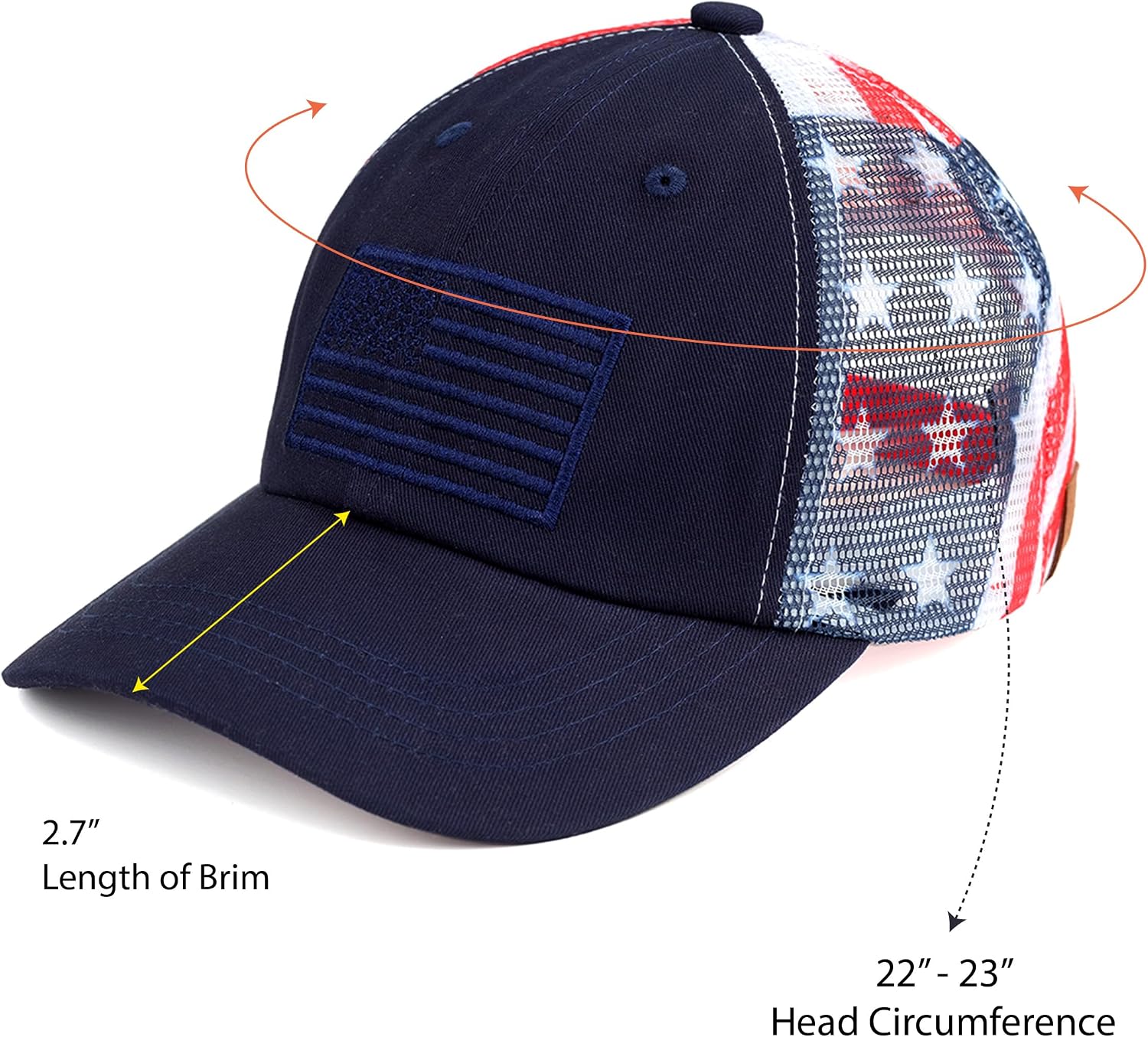 C.C Unisex Baseball Cap – Embroidered Cotton Front, American Flag Mesh Back, Adjustable image 2