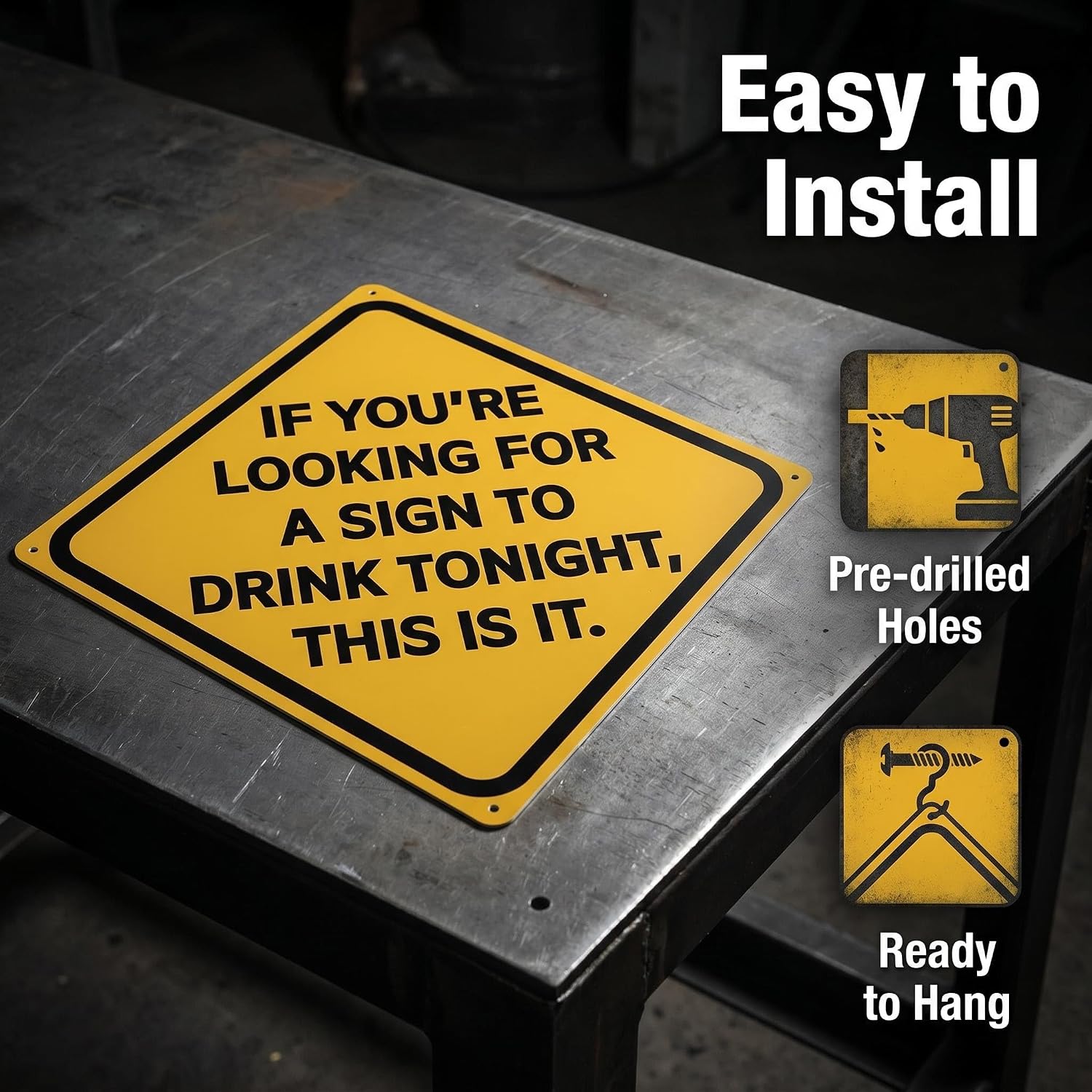 Funny Drinking Warning Sign, Yellow Diamond, Metal Wall Decor image 4