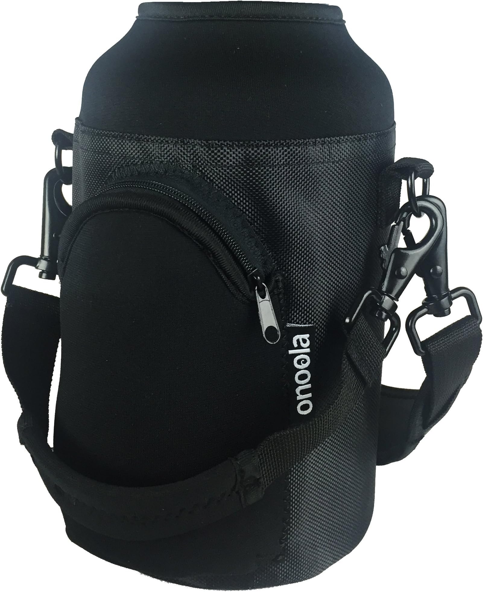 64oz Pocket Carrier for Hydro Flask Type Growler Bottles with Padded Adjustable Straps (Black)