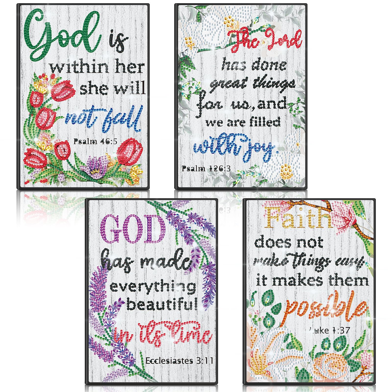 Ctosree 4 Pack A5 Bible Diamond Painting Notebook Christian Diamond Art Notebook, God is Within Her She Will Not Fall Inspirational Quotes Journal Leather Sketchbook with Tools for Gift