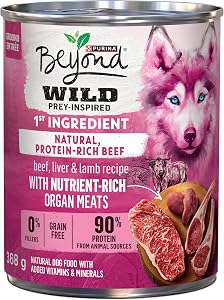 Beyond Wild Nourriture pour chiens mouillés, boeuf, foie & Recette d'agneau - 368 g Can (12 Boîte)