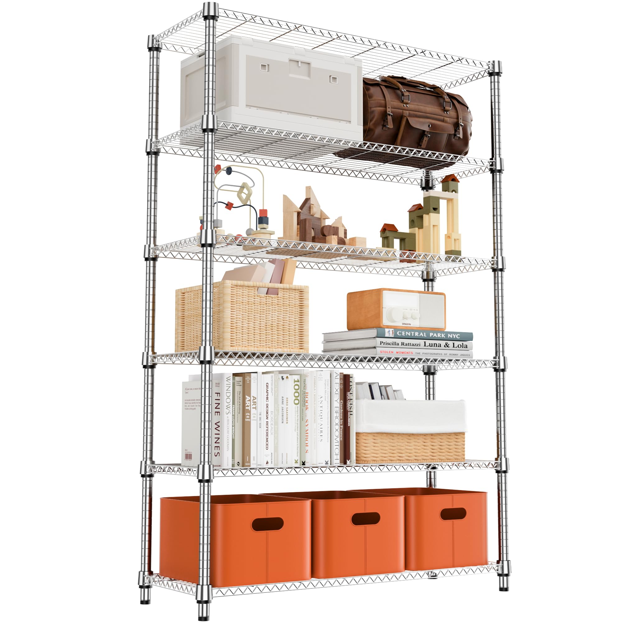 2100LBS 47 2 W 6 Tiers Shelf Storage Shelves Metal Shelving Unit Heavy Duty Garage Shelving Adjustable Wire