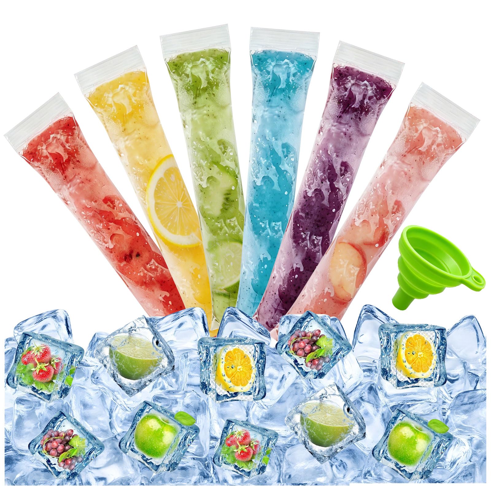 200 Pièce Sachet Glace à l'Eau, Moule Sacs Popsicle avec Entonnoir, Tube Glace à l'Eau pour Jus, Yaourt, Bonbon, Glaces Maison, 28 x 5,5cm