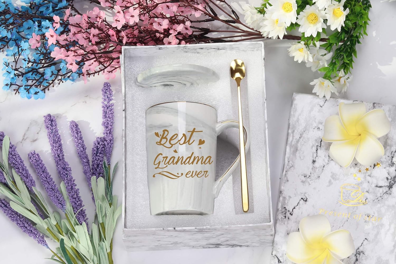Best Grandma Ever Mug Coffee Gifts Birthday Mothers Day for from Granddaughter Grandson Grandchildren Grandkids 14 Ounce Gift Box with Spoon and Mat Gray - Image 7
