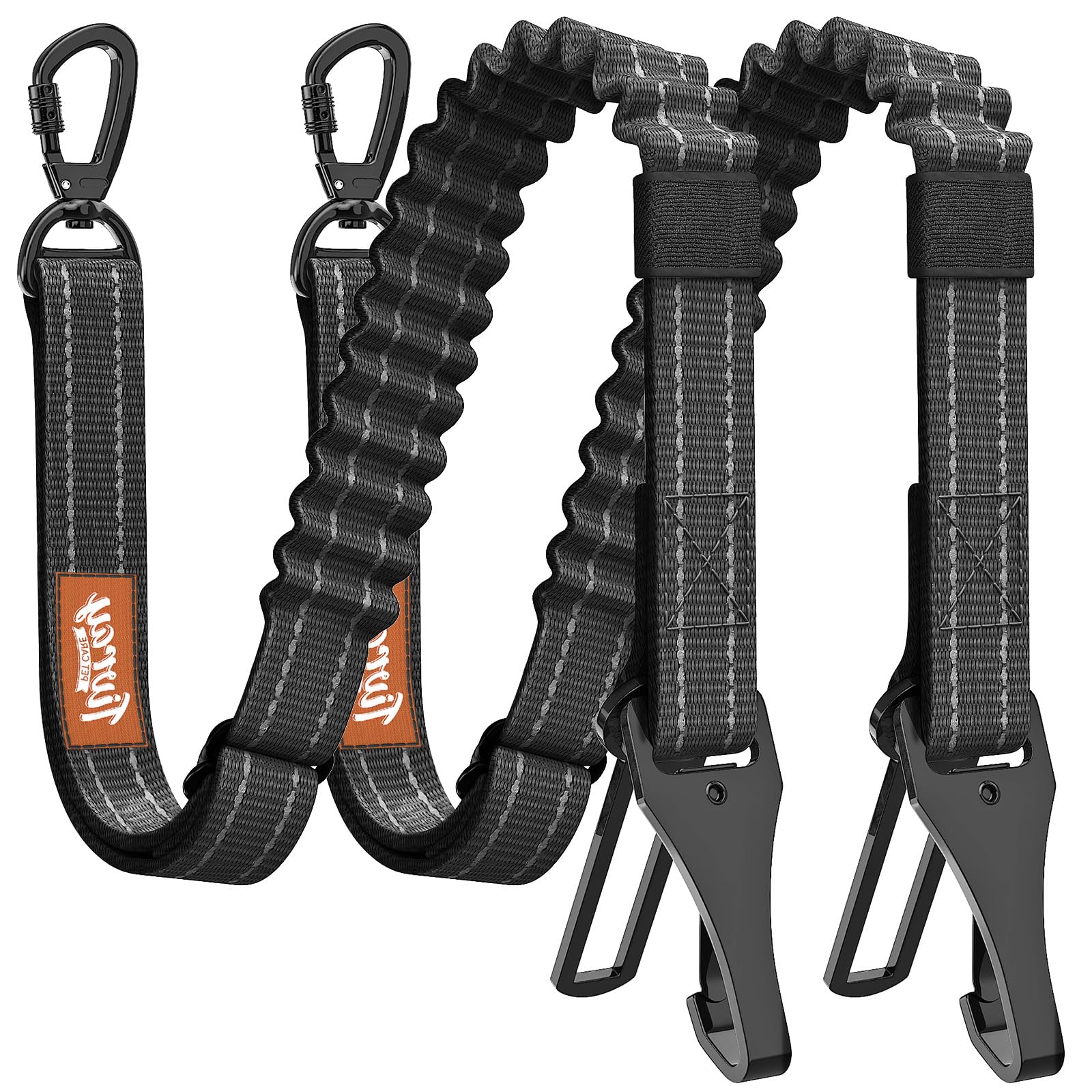 2Pcs Dog Seat Belt, Dog Car Seat Belt Bungee, Car Harness for Pet with Buckle & Hook Latch, Safety Leash Vehicle, Adjustable Reflective Pet Vehicle Tether, 360° Swivel Lock Clasp, Black