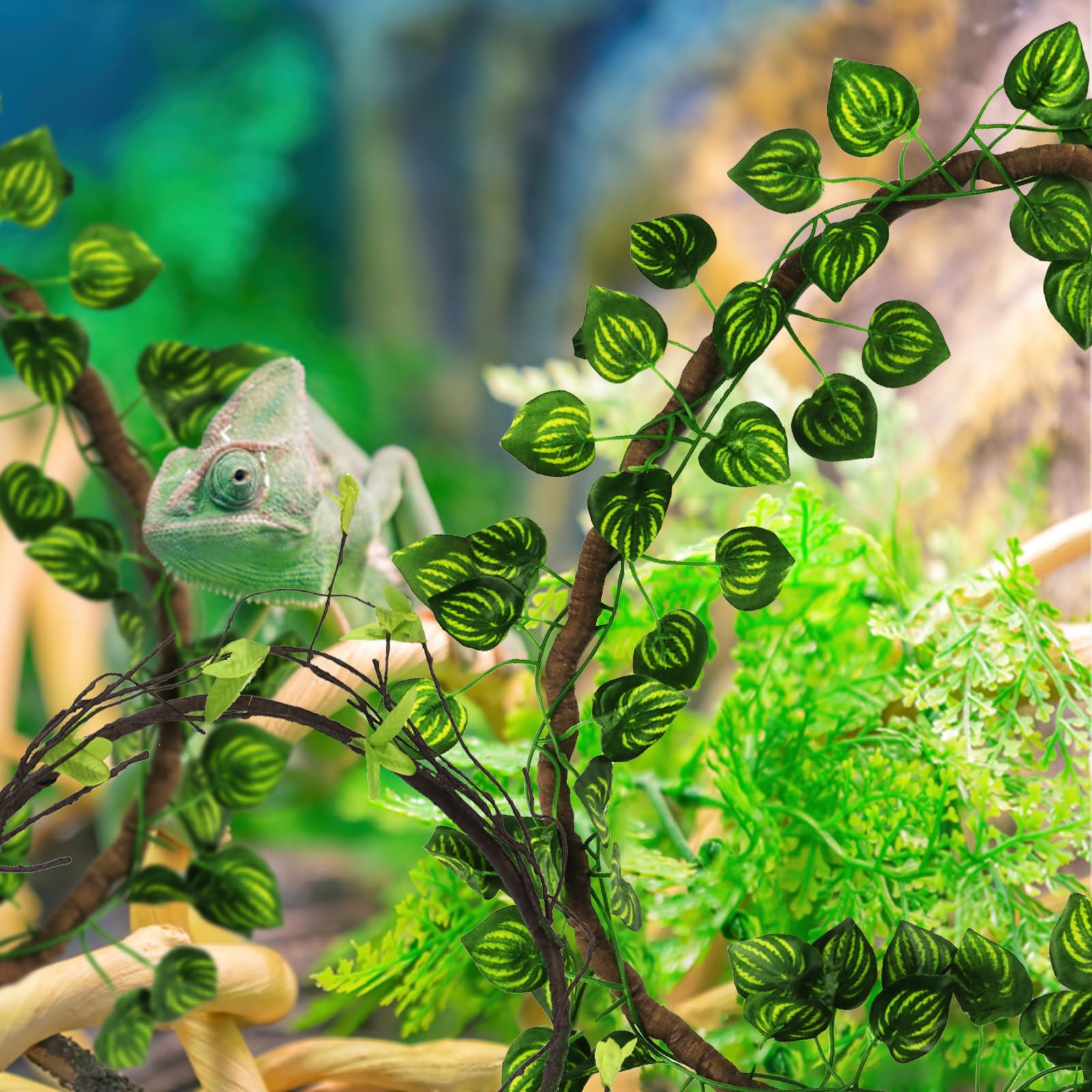 QUOZUO Terrarium Plante Decoration Vignes Plante tombante Artificielle Branche Decorative pour Lézard Escalade, Caméléon, Gecko, Serpents, Tortue
