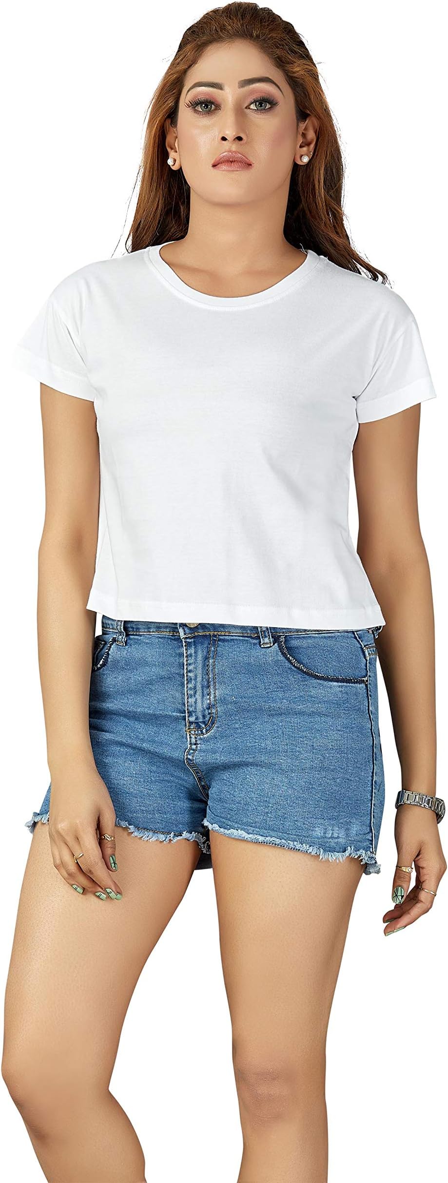INDIAN RIDERPlain Crop Top for Women and Girls Cotton | Half Sleeves Round Neck Solid Casuals