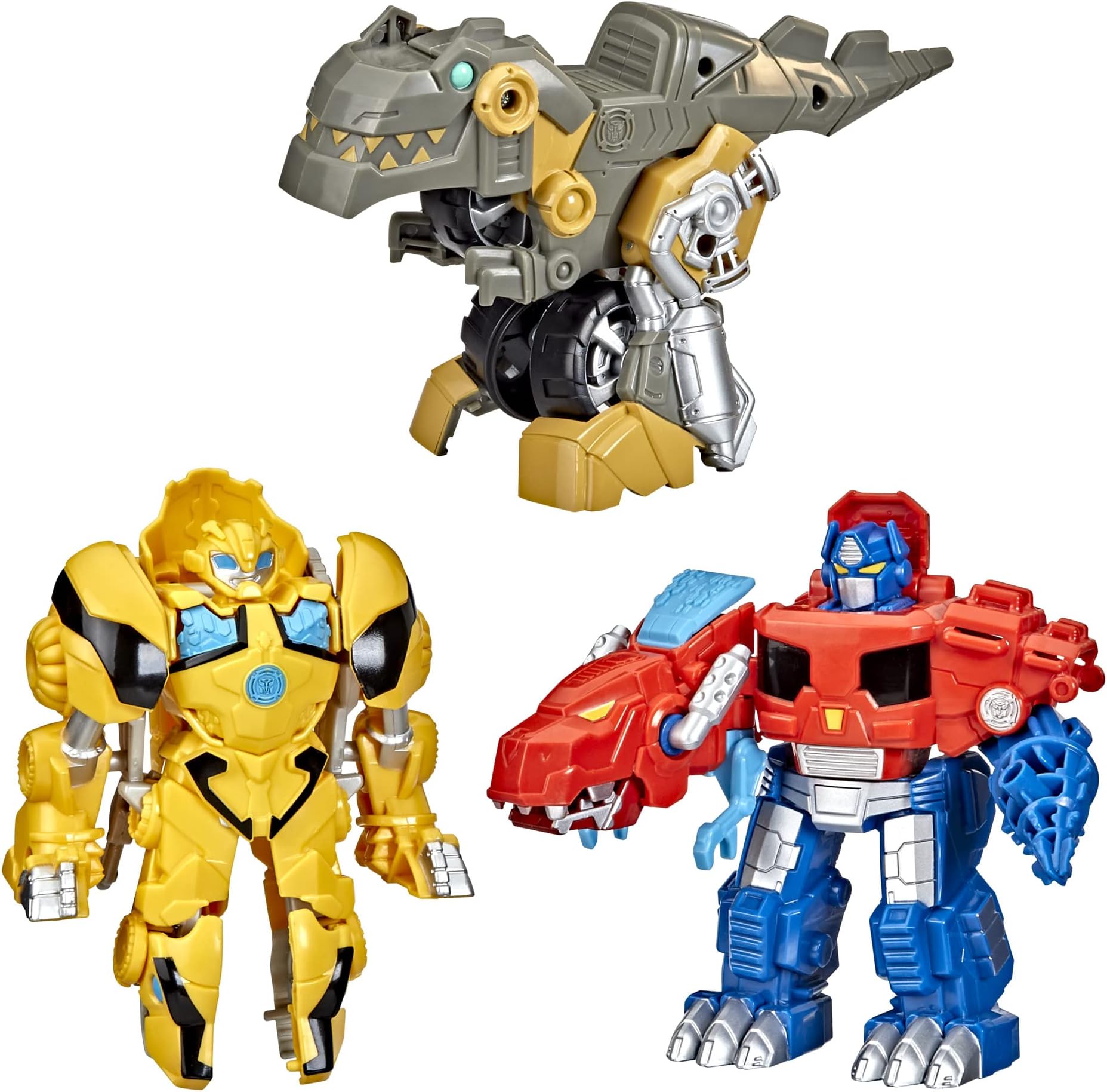 Transformers Primal Team-Up 3-Pack with Optimus Prime, Bumblebee, and Grimlock Converting Dinosaur Figures, 4.5-Inch Toys, Ages 3 and Up (Amazon Exclusive)