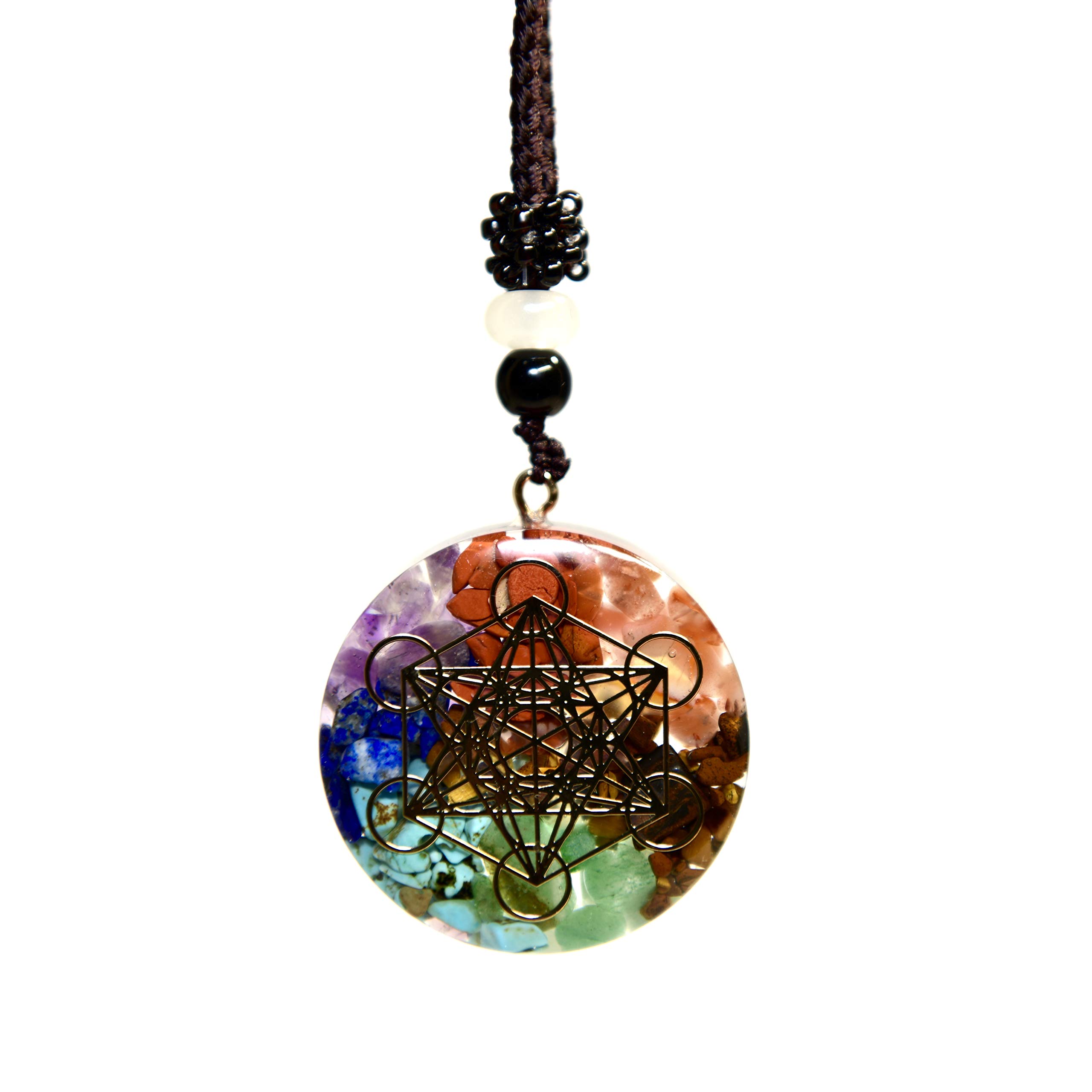 PSEEHEE Orgone Pendant Necklace, Sri Yantra Sacred Geometry Flower of Life Reiki Chakra Healing Crystals Stones Jewelry Men Women
