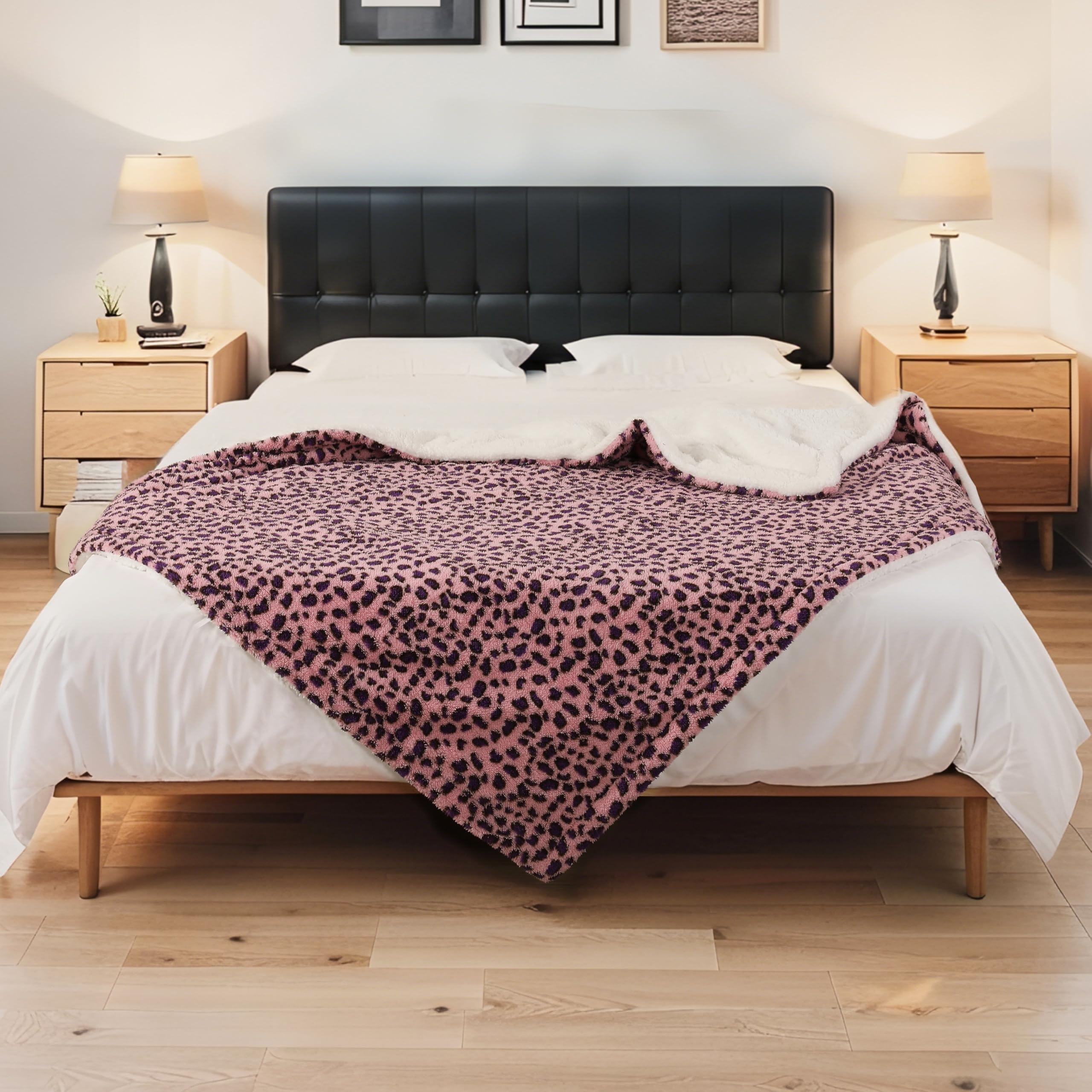 Couverture chauffante Certification CE Prise européenne 9 Niveaux de Chaleur minuterie Motif léopard 130x180 cm Polaire Douce Deux côtés Lavable en Machine pour canapé lit Bureau