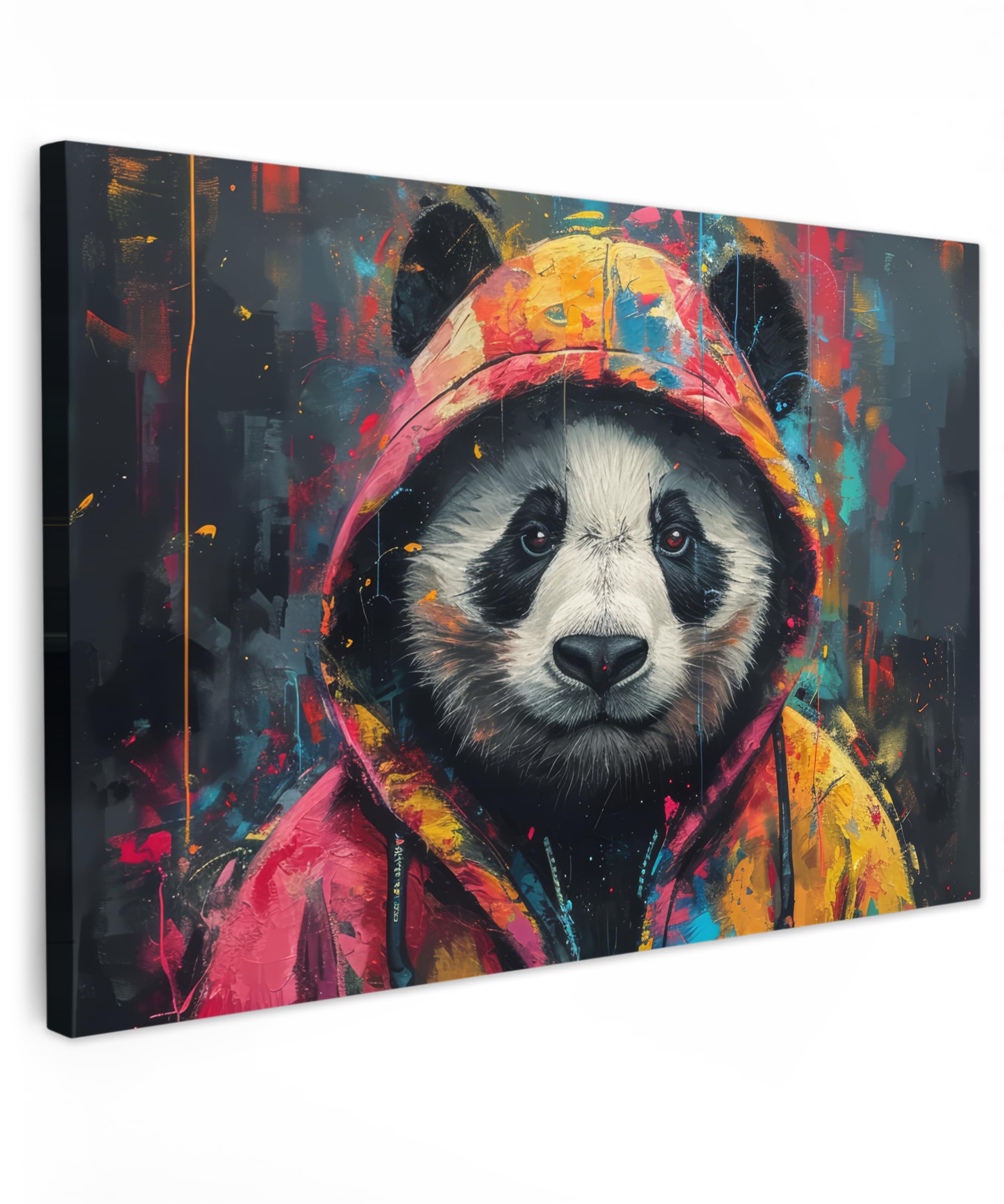 MuchoWow© Canvas Wall Art Work 35"x24" / 90x60 cm Room Decor Painting Wallfillers Picture Decoration Prints Graffiti - Panda - Coat - Colourful - Banksy