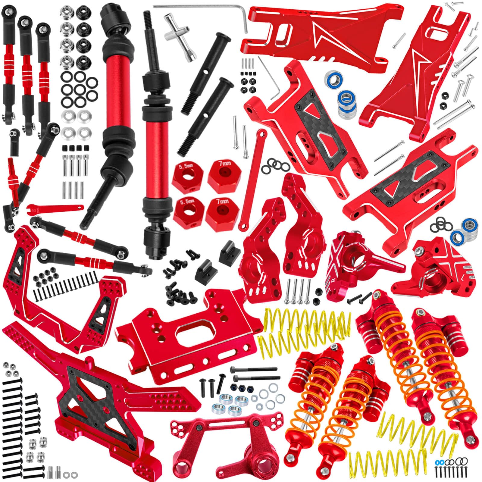 BRCatWPark RC Upgrades Part for 1/10 Rustler Stampede (VXL) 2WD,A-Arm,Shock,Drive Shaft,Caster Block,Steering Blocks,Stub Axle Carriers,Steering