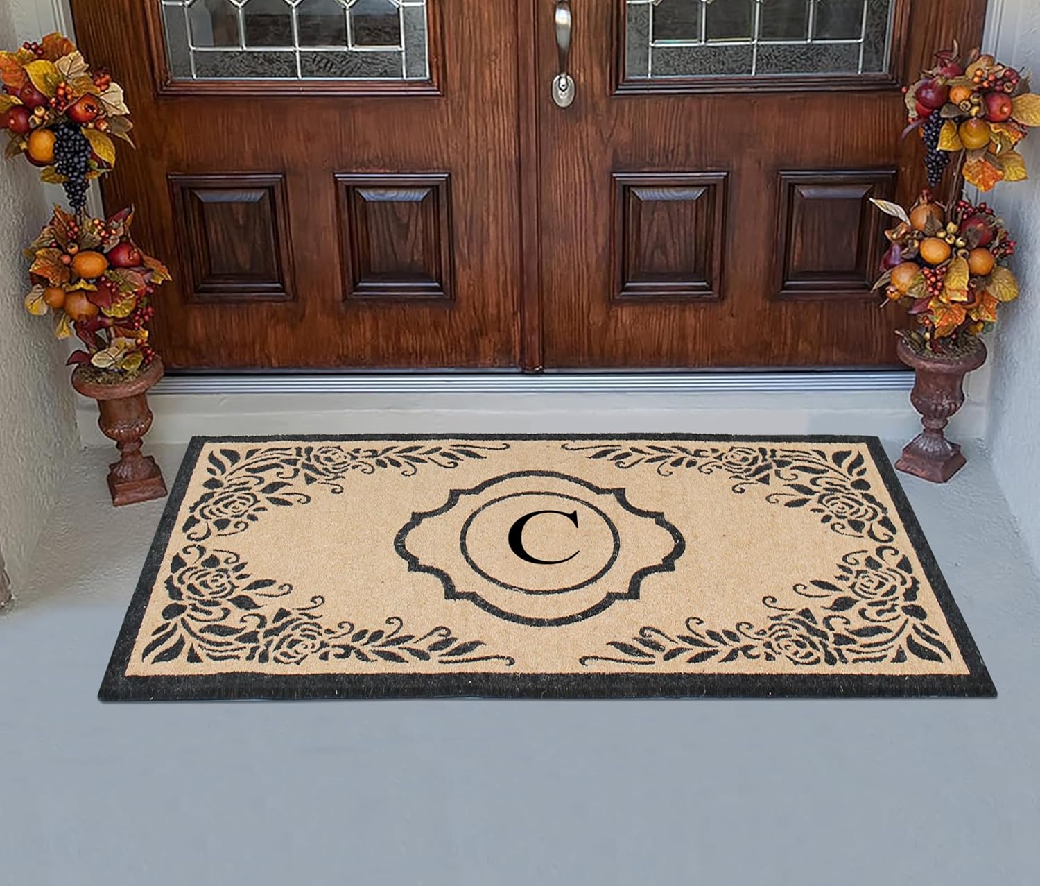 A1HC Natural Coir Monogrammed Door Mat For Front Door, 36"X72", Anti-Shed Treated Durable Doormat for Outside Entrance, Heavy Duty, Thin Profile, Easy to Clean, Long Lasting Front Porch Entry Matt