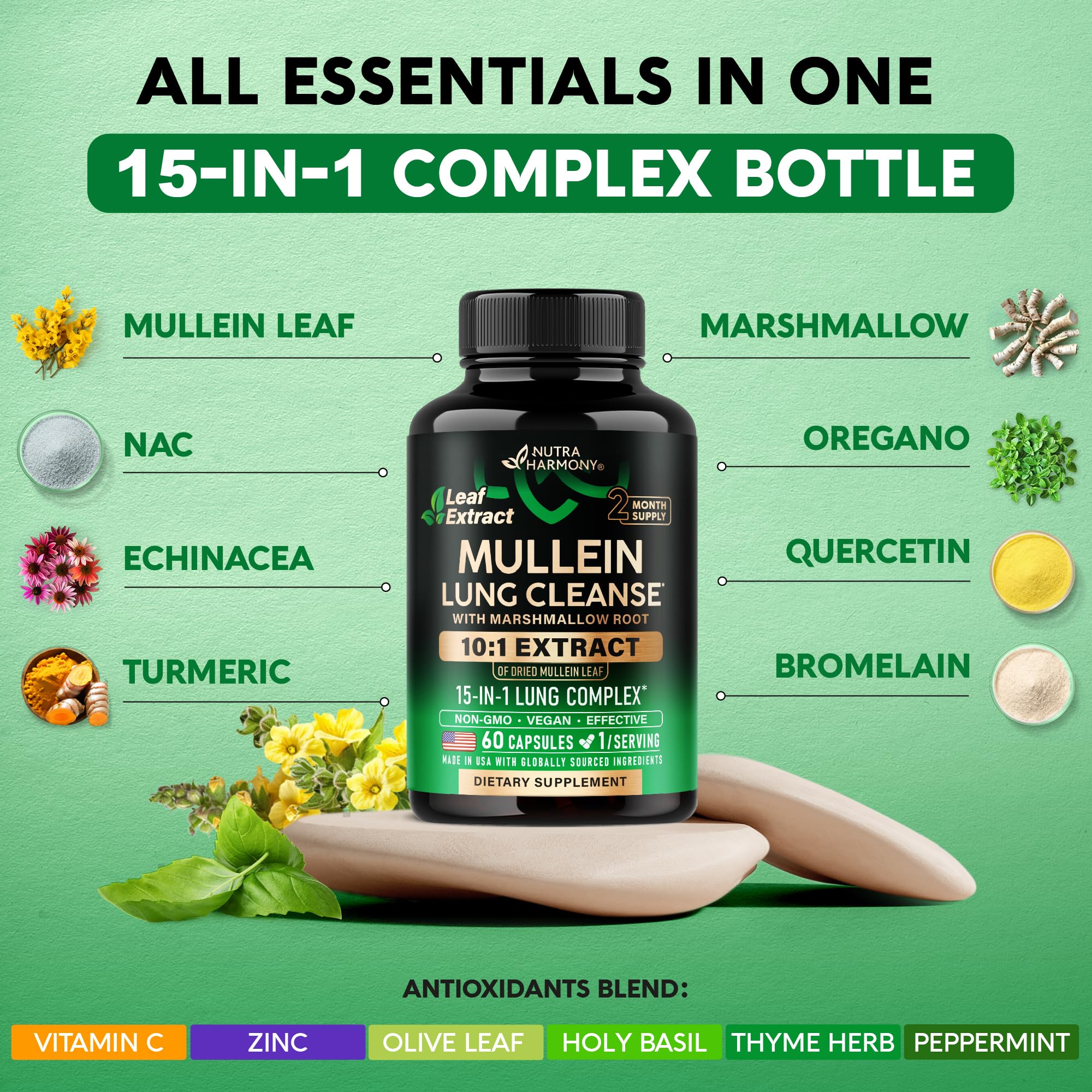 Mullein Lung Detox - Mullein Leaf 10:1 Extract Supplement - 60 Vegan Caps — Amazon image 4