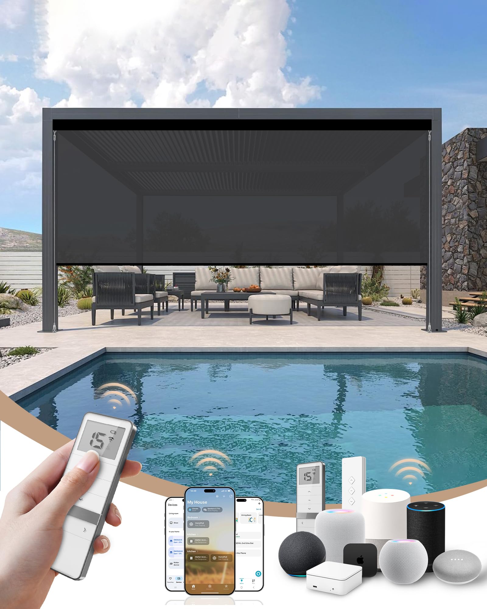 Kincmo Motorized Outdoor Shades, Outdoor Motorized Blinds for Patio Porch