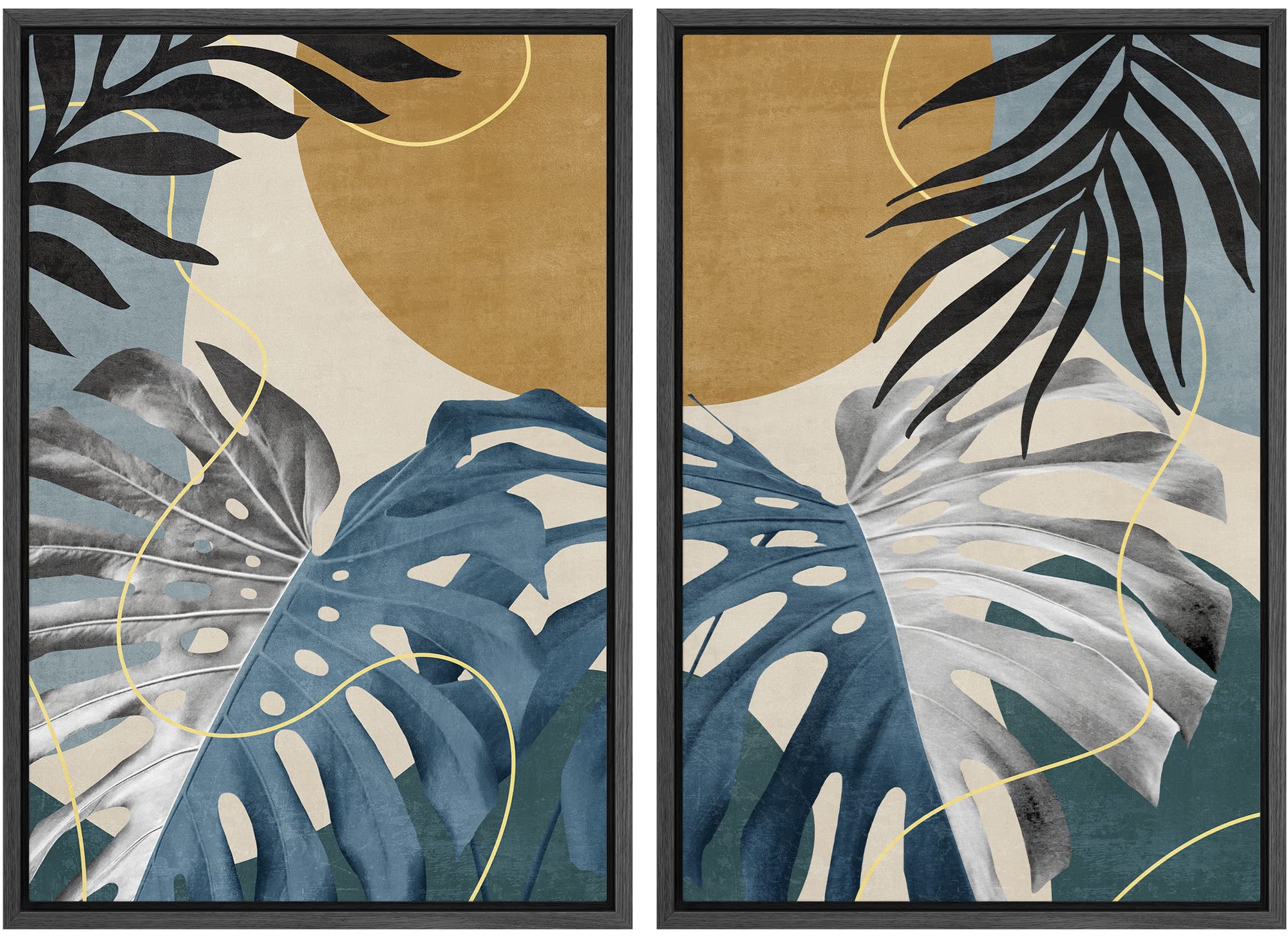 SIGNFORD Framed Canvas Print Wall Art Set Soft Hydrangea Pair Light Blue Florals with Green Leaves Illustration Modern Art Decorative Nordic Nature for Living Room, Bedroom, Office - 24"x36"x2 White — view 140