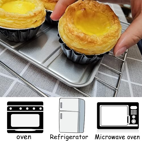 Miniatura 5 de Moldes para tarta de huevo, 12 moldes para tartas de 2.6 pulgadas, mini sartenes antiadherentes de acero al carbono, moldes para hornear