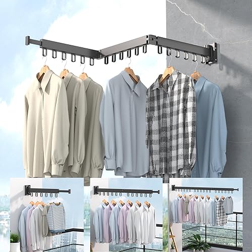 Tendedero de secado de ropa, tendedero de pared para colgar ropa, estante retráctil de secado de ropa, espacio grueso de aluminio, plegable, para