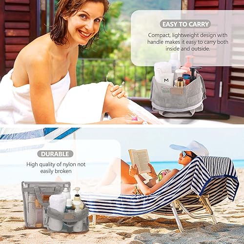 Miniatura 6 de 1 bolsa portátil de malla para ducha de secado rápido, organizador de baño para viajes y natación con cremallera (morado)