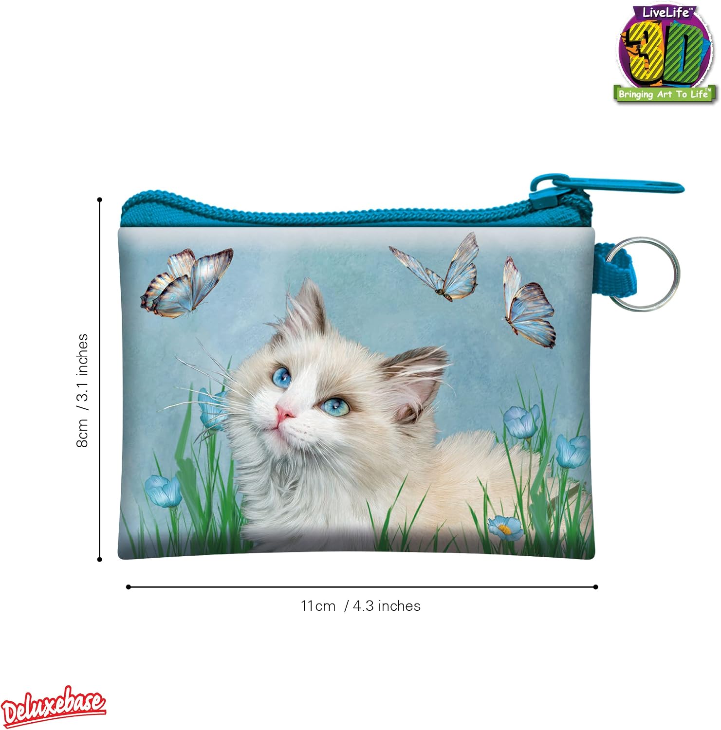 3D LiveLife Coin Purse - Ragdoll & Butterflies from Deluxebase. Lenticular 3D Cat Purse. Cash, coin and card holder with secure zipper featuring artwork licensed from renowned Carol Cavalaris image 2